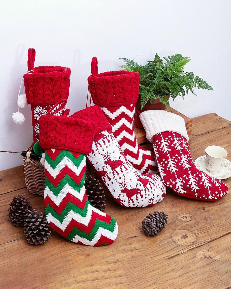 

Knitted Christmas Stockings Xmas Tree Hanging Candy Gift Bag Festival Holiday Decor Ornaments, Style1