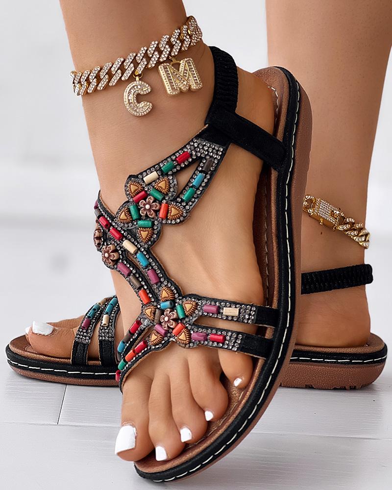 

Bohemian Beaded Summer Beach Sandals, Black