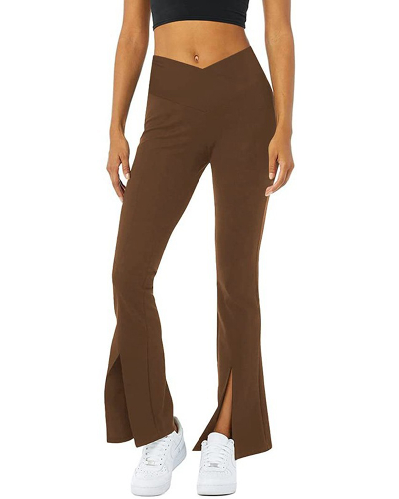 

Tummy Control Butt Lifting Slit Bootcut Yoga Pants, Coffee