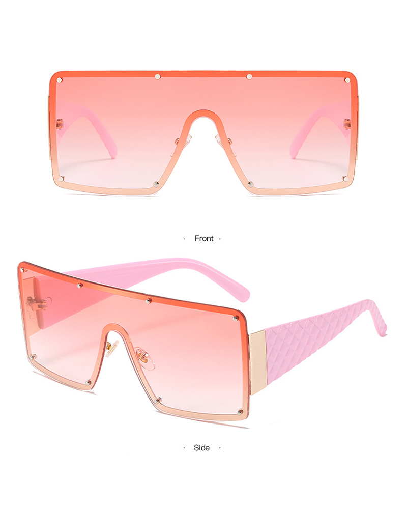 

1Pair Quilted Decor Rimless Tinted Lens Sunglasses, Pink