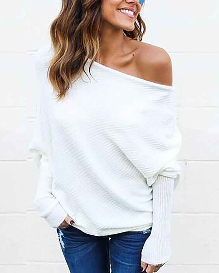 

Solid Batwing Sleeve Casual Blouse, White