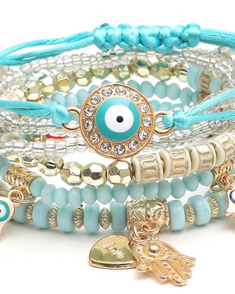 

1pcs Blue Eye Beaded Bohemian Trendy Multi-layer Bracelet, Turquoise blue