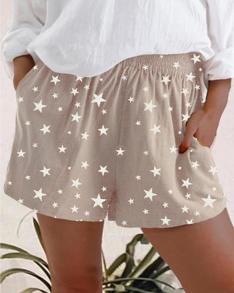 

Star Print Waistband Shorts, Khaki