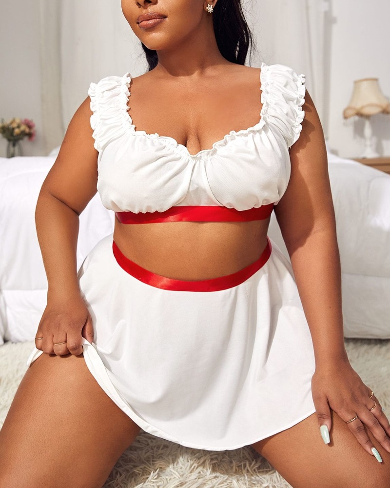 

Plus Size Frill Hem Cosplay Nurse Costume Lingerie Set, White