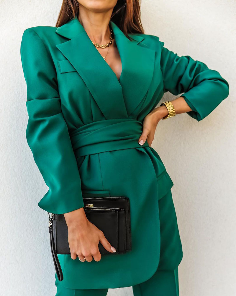 

Long Sleeve Tied Detail Blazer Coat, Green