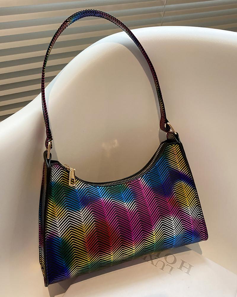 

Tie Dye Print Zipper Design Handbag, Black