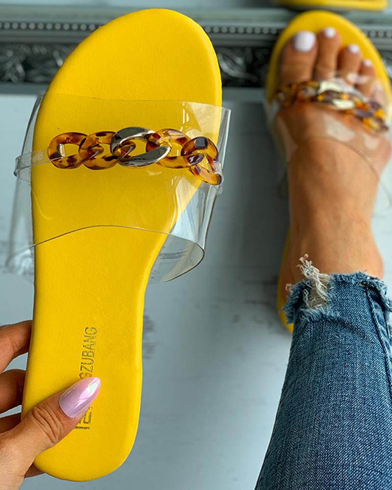 

Chain Decor Clear Perspex Flat Sandals, Yellow