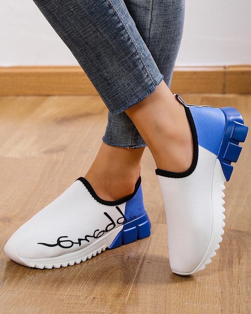 

Colorblock Letter Print Slip On Sneakers, Blue