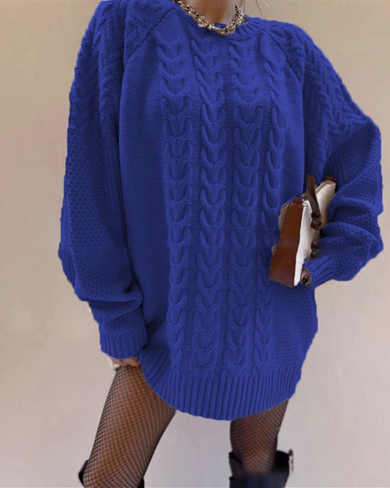 

Long Sleeve Cable Knit Sweater, Blue
