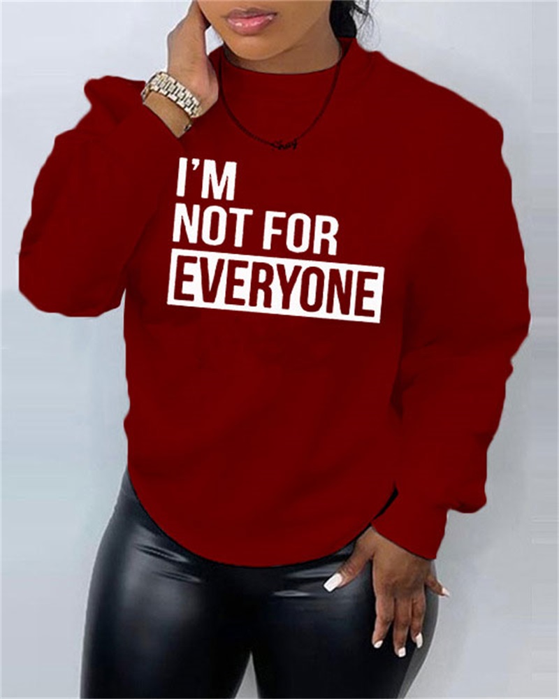 

Letter Print Long Sleeve Casual Sweatshirt, Wine red