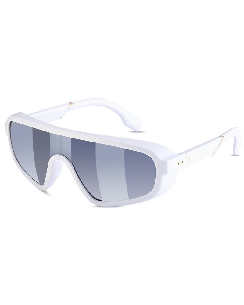 

1Pair Flat Top Studded Asymmetrical Frame Punk Sunglasses, White
