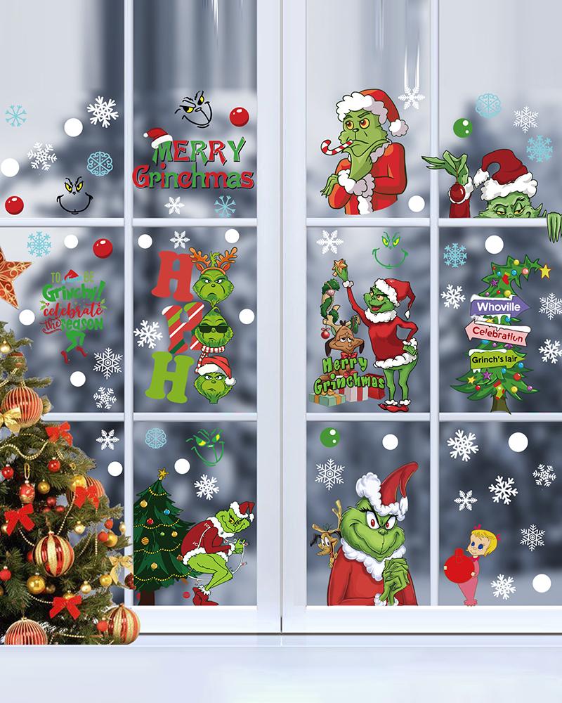 

1 Sheet Christmas Decorations Glass Window Grinch Stickers, Style2