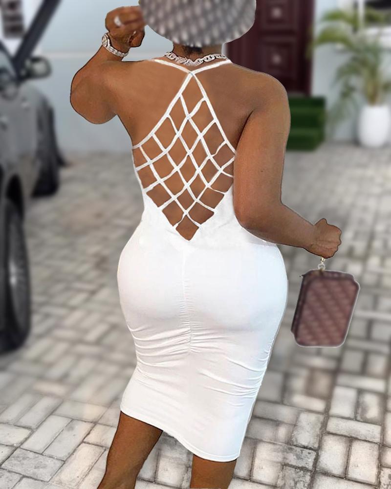 

Plus Size Hollow Out Backless Pencil Midi Dress, White
