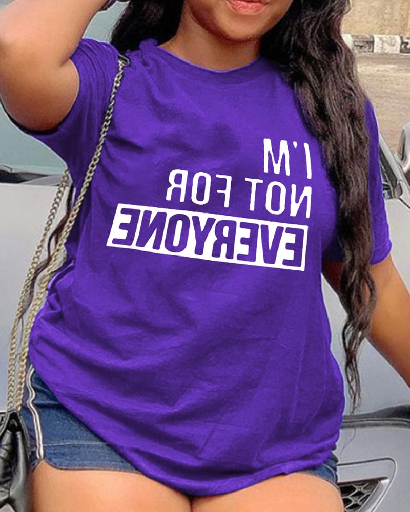 

Letter Print Short Sleeve T-shirt, Purple