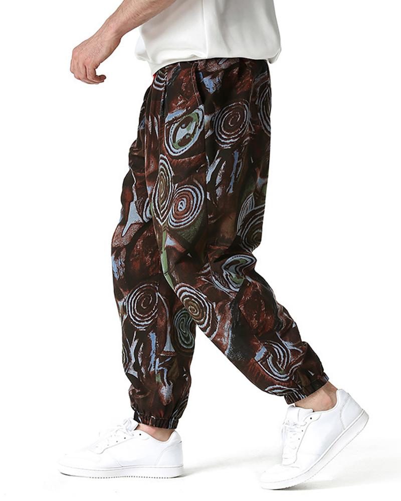 

All Over Print Drawstring Baggy Lantern Pants, Style1