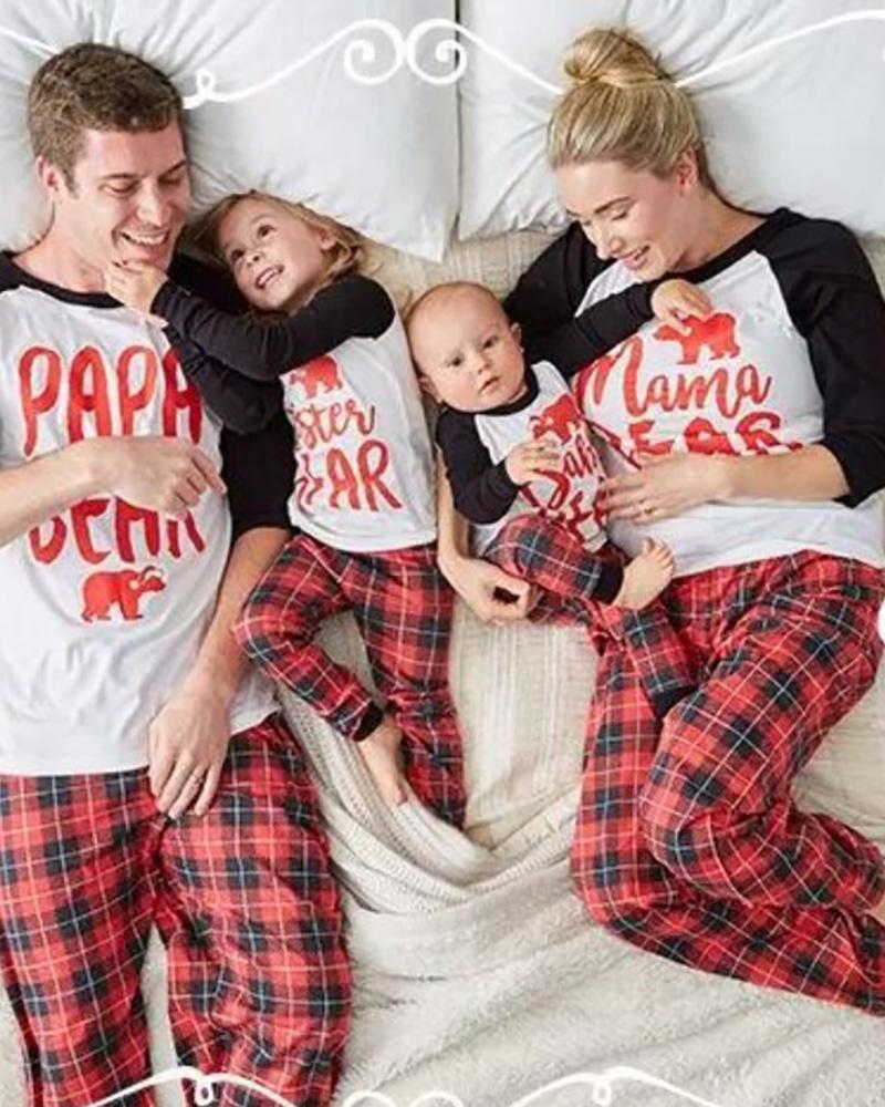 

Letter Print Long Sleeve Top & Plaid Pants Set For Boy, Red