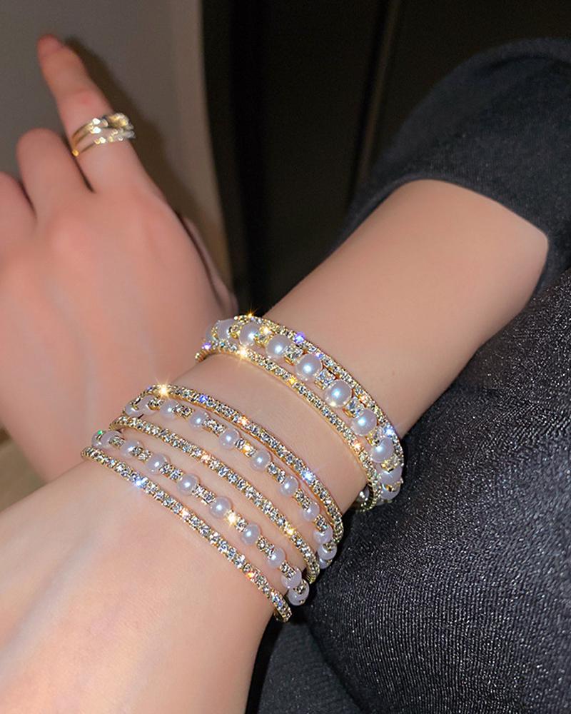 

1PCS Pearls Rhinestone Decor Layered Bracelet, Style1
