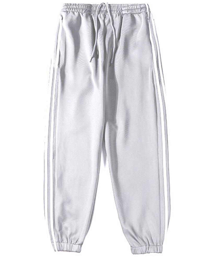 

Solid Color Side Striped Baggy Jogger Pants, Gray