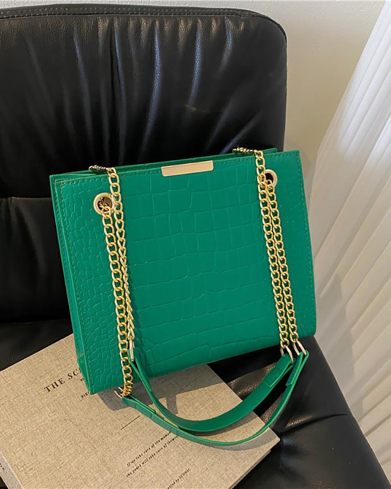 

Croc Embossed Square Shoulder Bag, Green