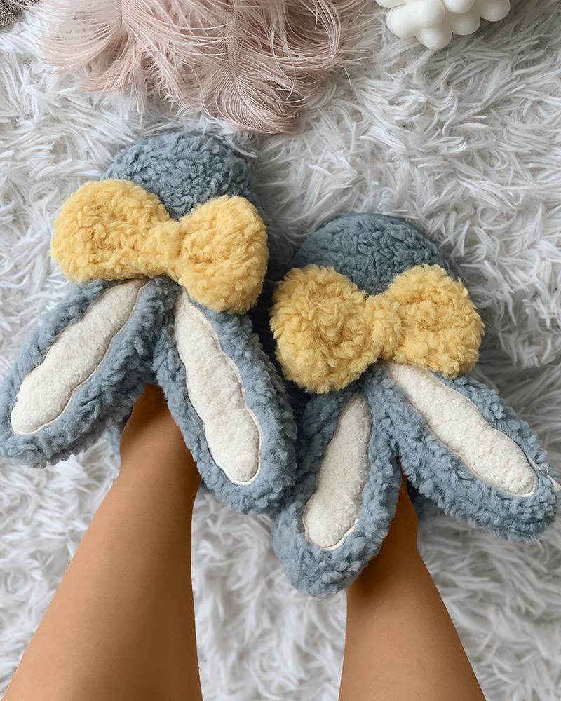 

Bowknot Decor Rabbit Ear Design Fluffy Slipper, Lighted blue