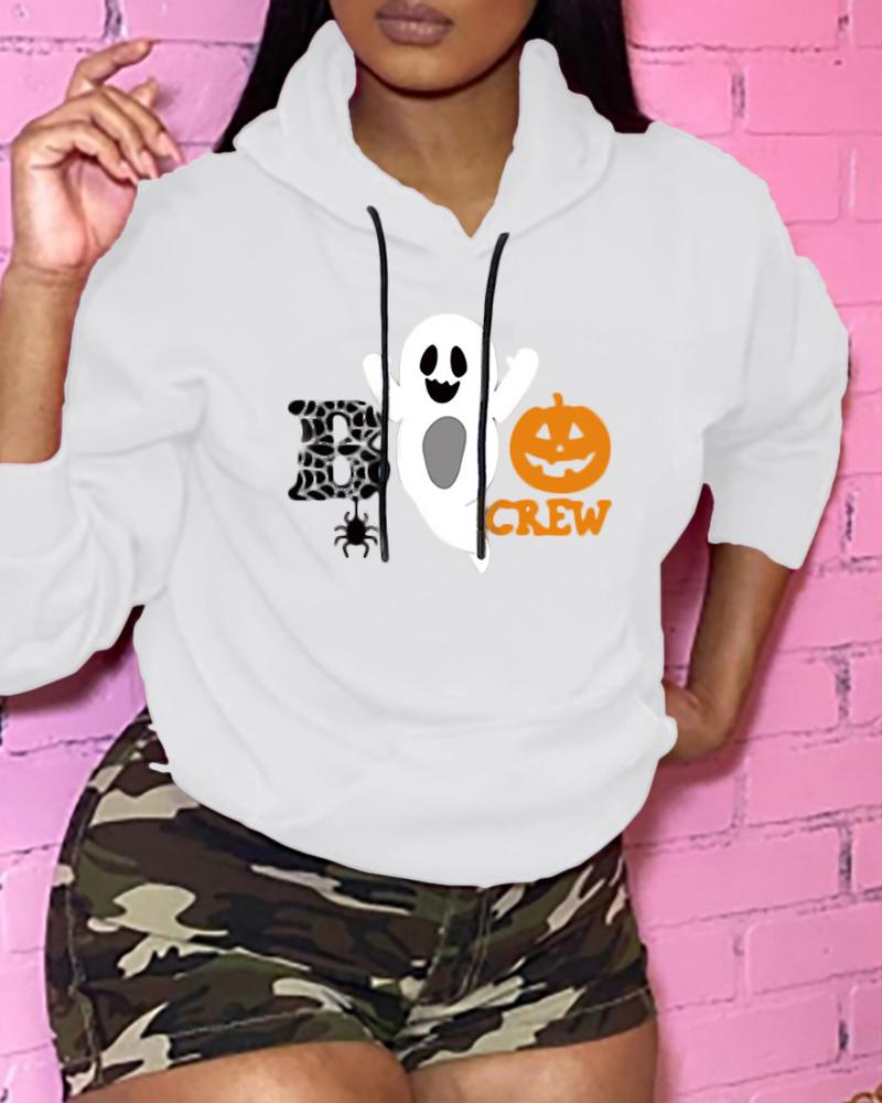 

Halloween Letter Pumpkin Print Hooded Top, White
