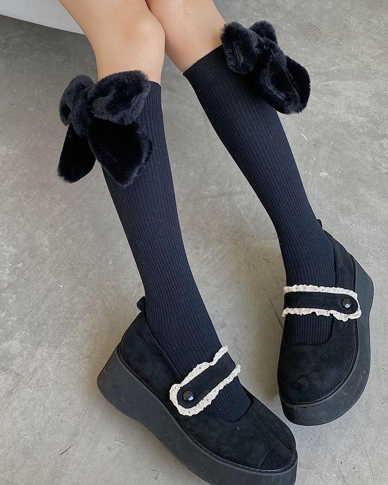 

1Pair Bowknot Design JK Socks, Black