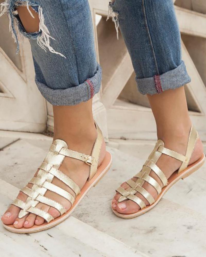 

Multi Strap Buckled Bohemian Sandals, Gold