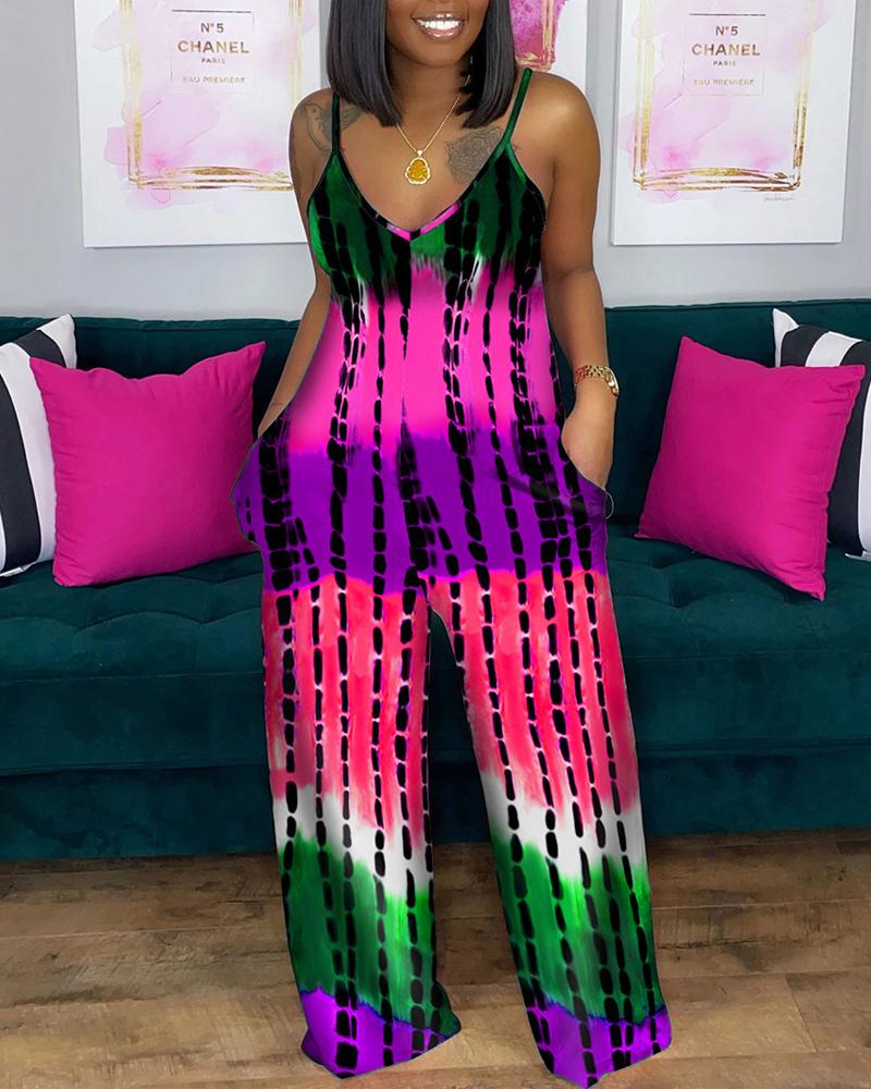 

Plus Size Tie Dye Print Spaghetti Strap Jumpsuit, Pink