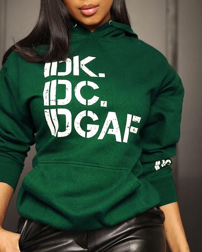 

Letter Print Long Sleeve Casual Hoodie, Green
