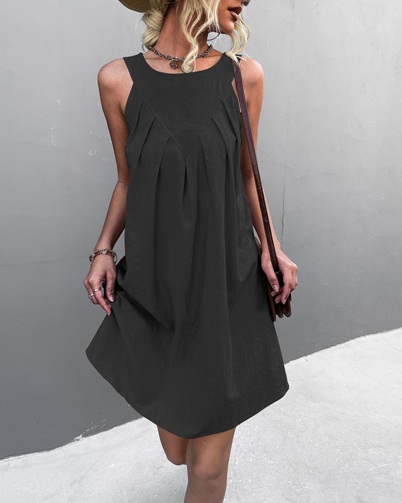 

Sleeveless Ruched Detail Swing Dress, Black