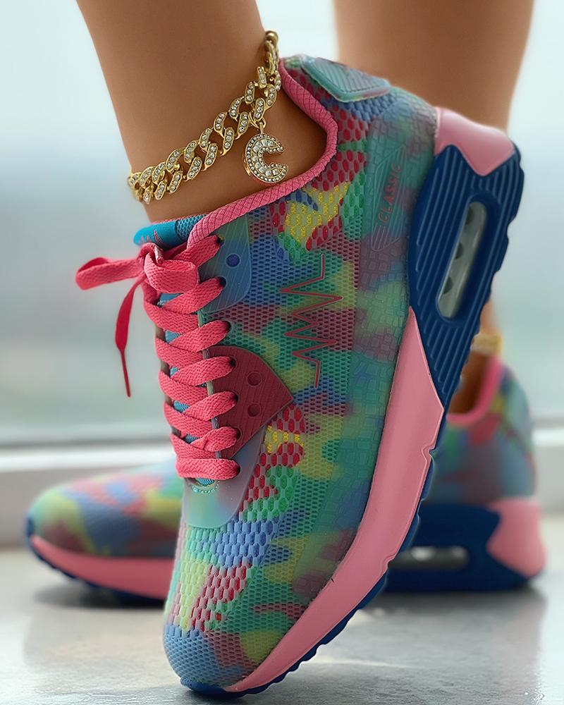 

Colorblock Lace-up Muffin Sneakers, Multicolor
