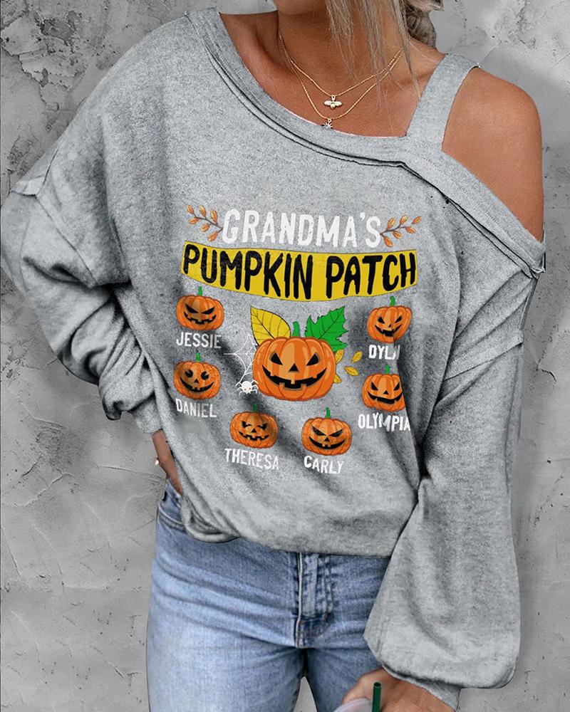 

Halloween Pumpkin Print Cold Shoulder Top, Gray