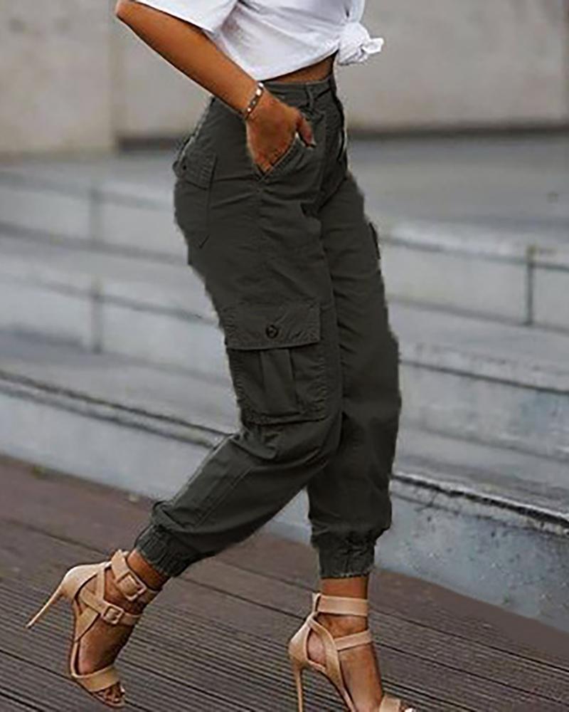 

Plain Pockets Design Cargo Pants, Black