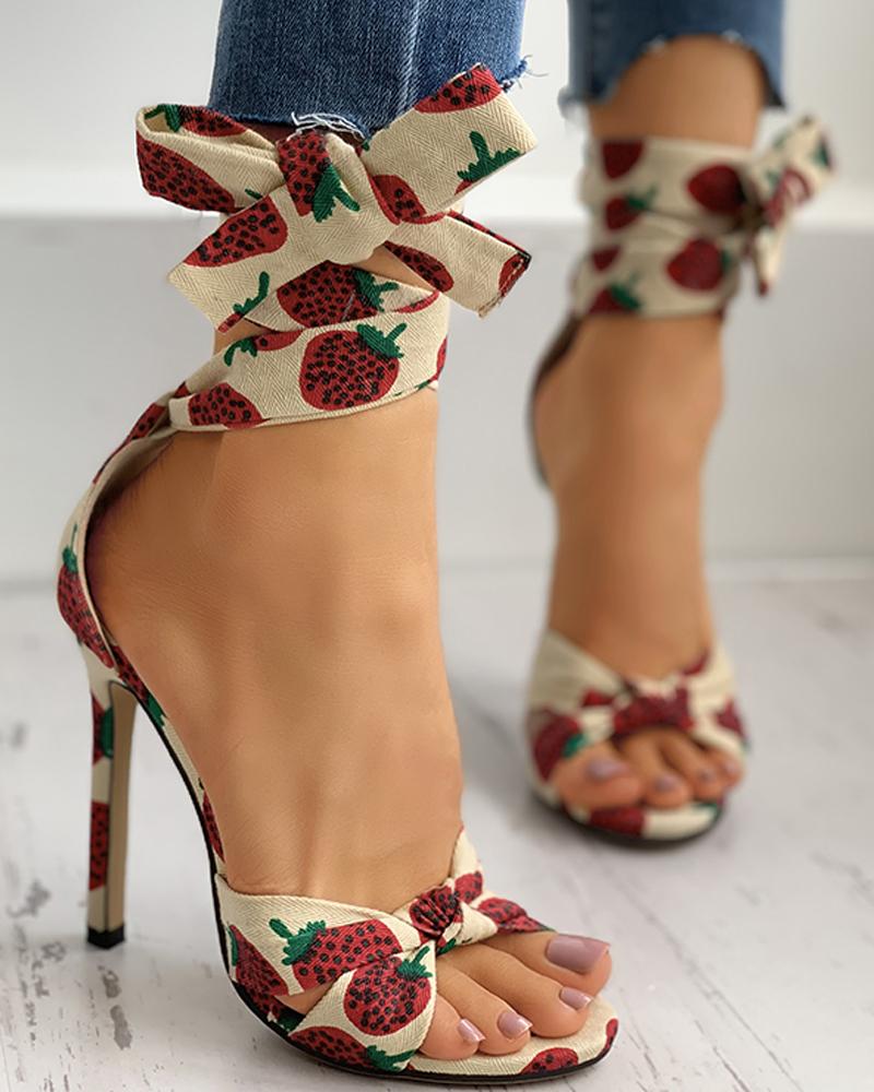 Buy Fruit Print Twisted Detail Peep Toe Stiletto Heel. Picture