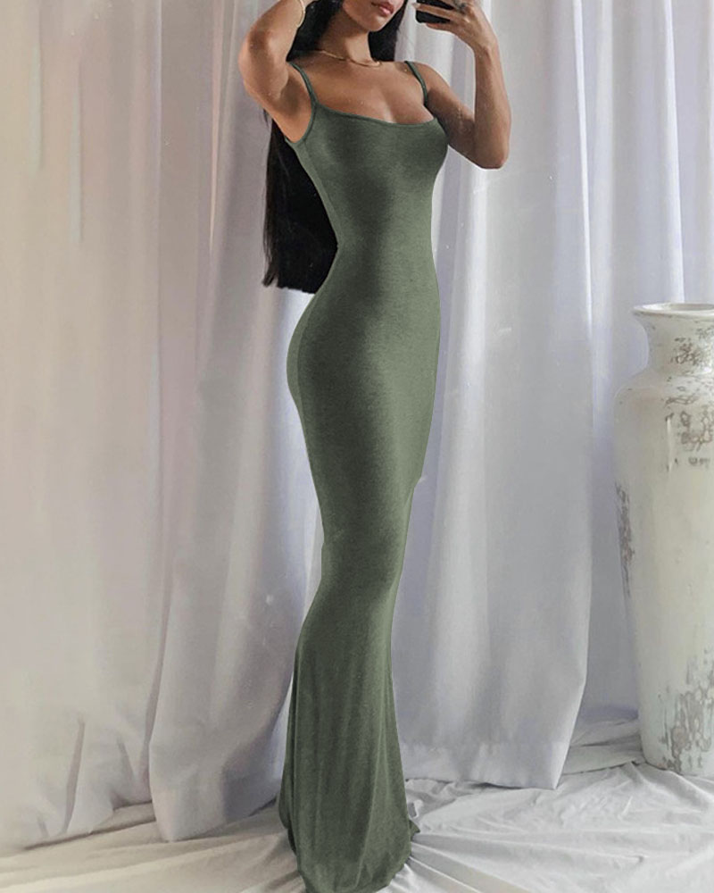 

Spaghetti Strap Casual Maxi Dress, Green