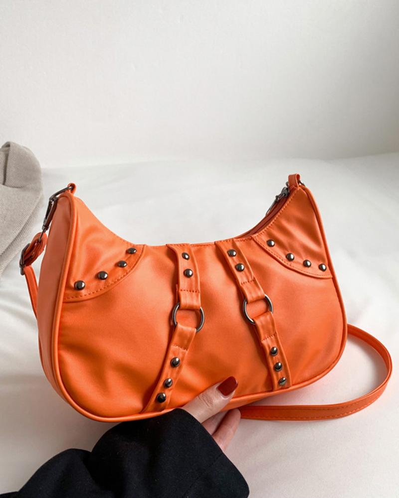 

Studded O-Ring Decor Baguette Bag, Orange