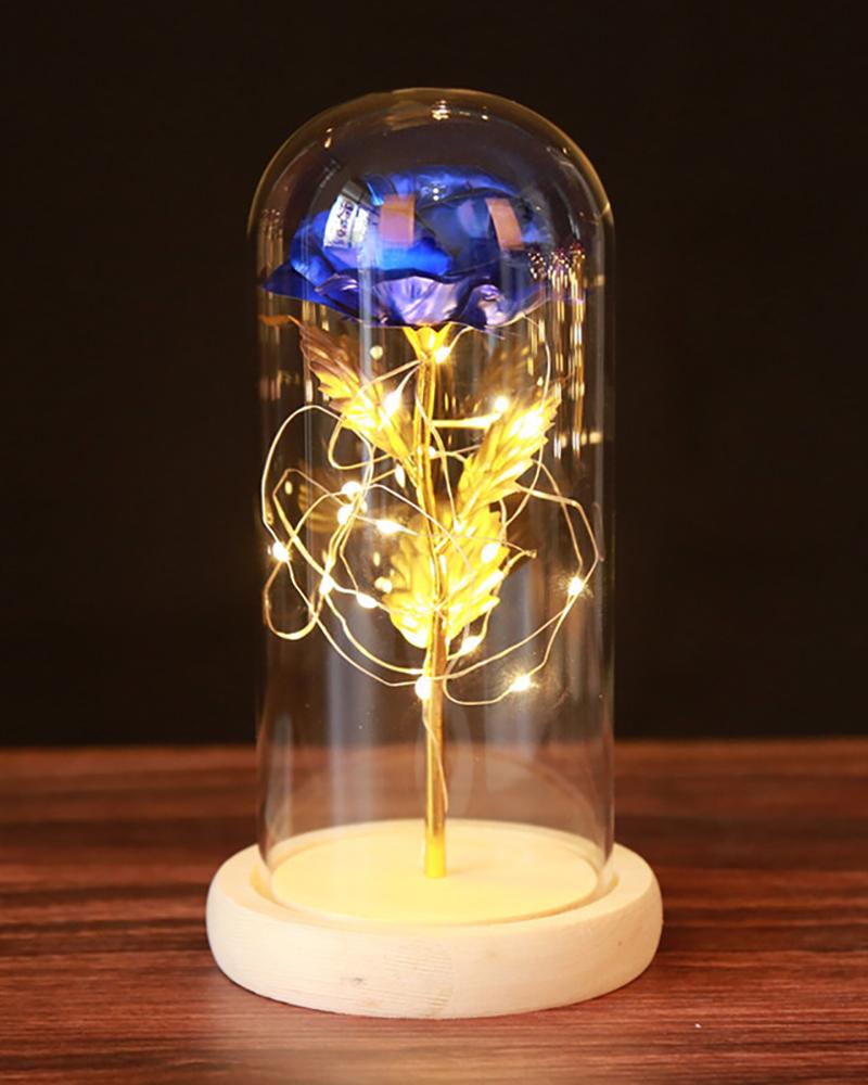 

24K Gold Foil Led Rose Light Up Forever Glass Rose For Valentine's Anniversary Wedding Home Decor, Blue