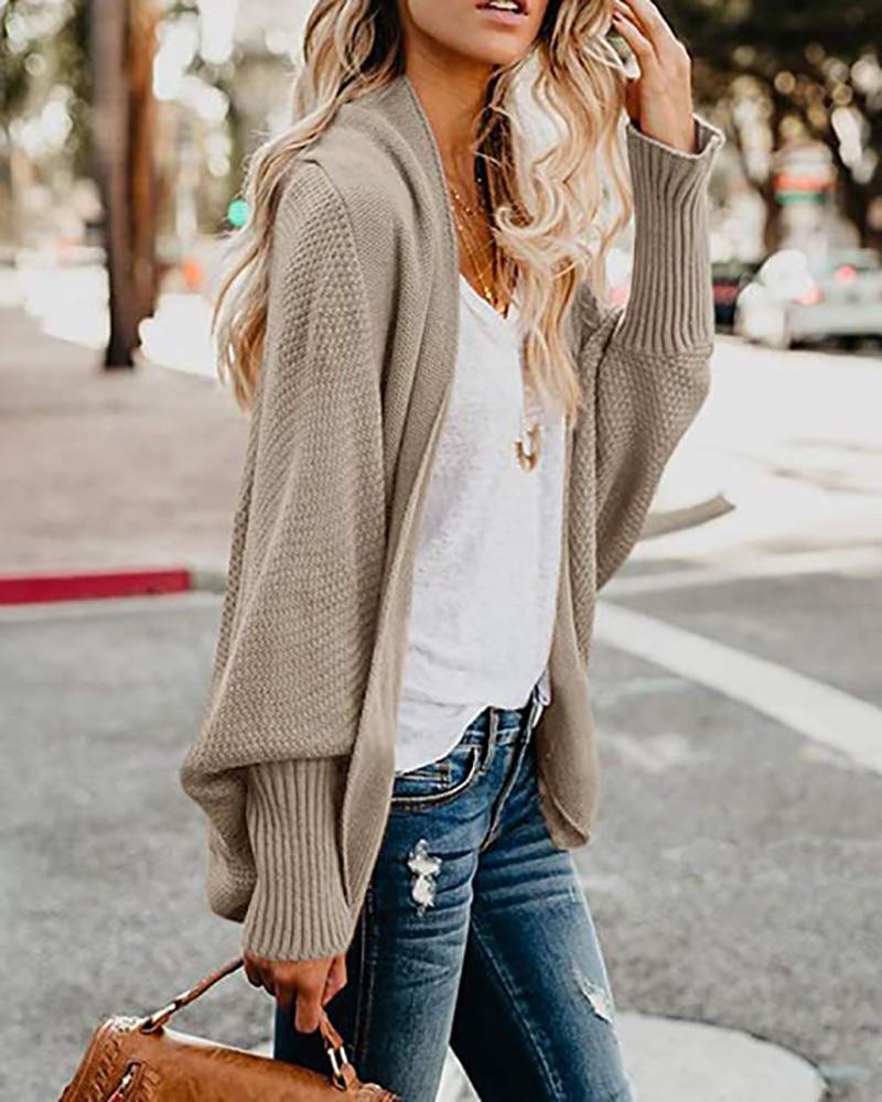 

Batwing Sleeve Open Front Knit Cardigan, Khaki