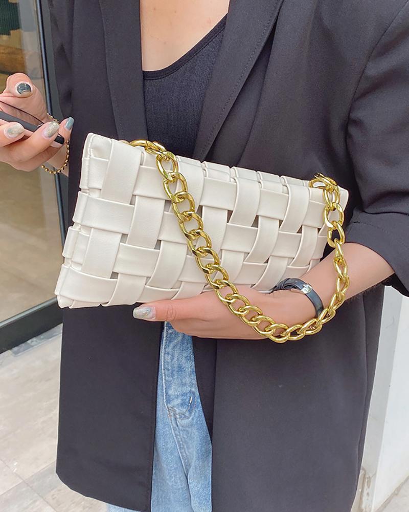 

Braided Chain Deocr Shoulder Bag, White