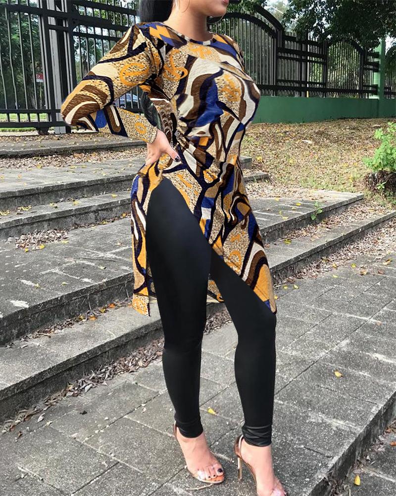 

Abstract Patterns Print Long Sleeve Skinny Blouse, Multicolor