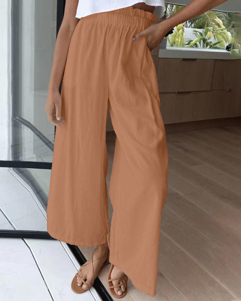 

Paper Bag Waist Wide Leg Pants, Khaki