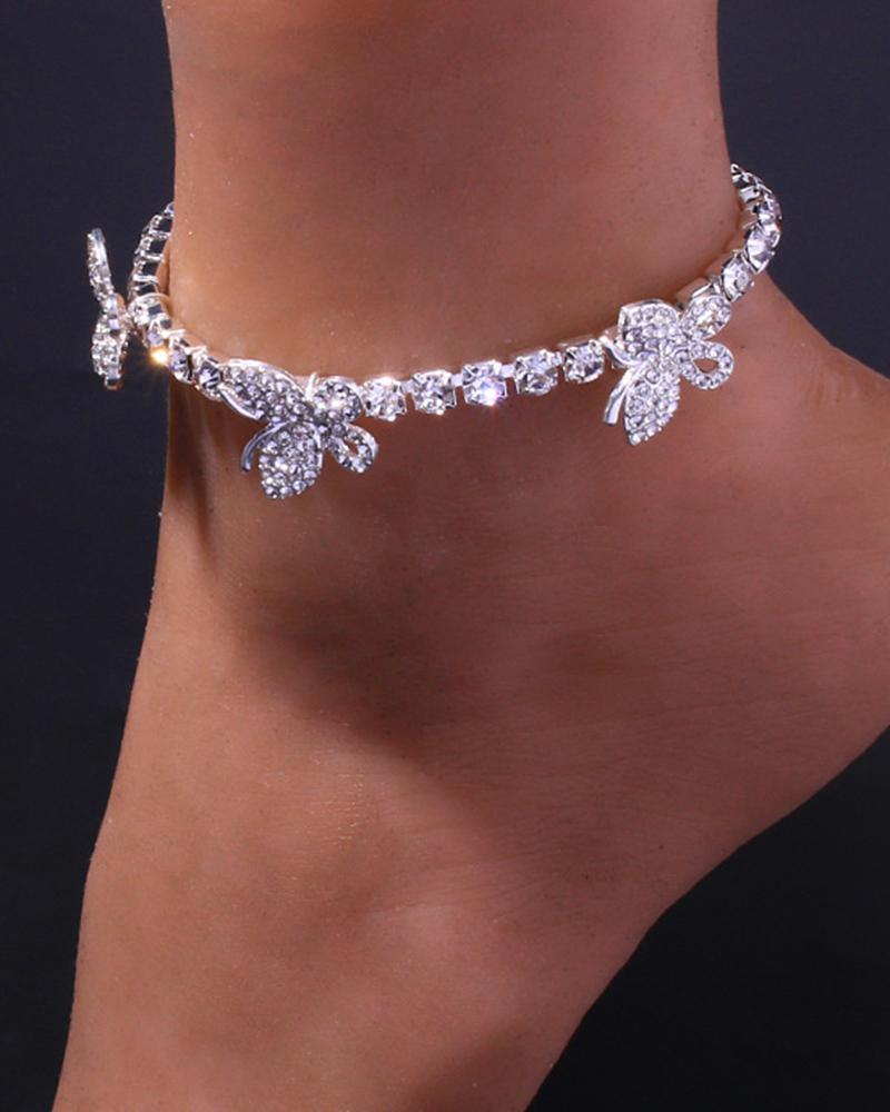 

1pc Butterfly Rhinestone Fashion Jewelry Anklet, Silver