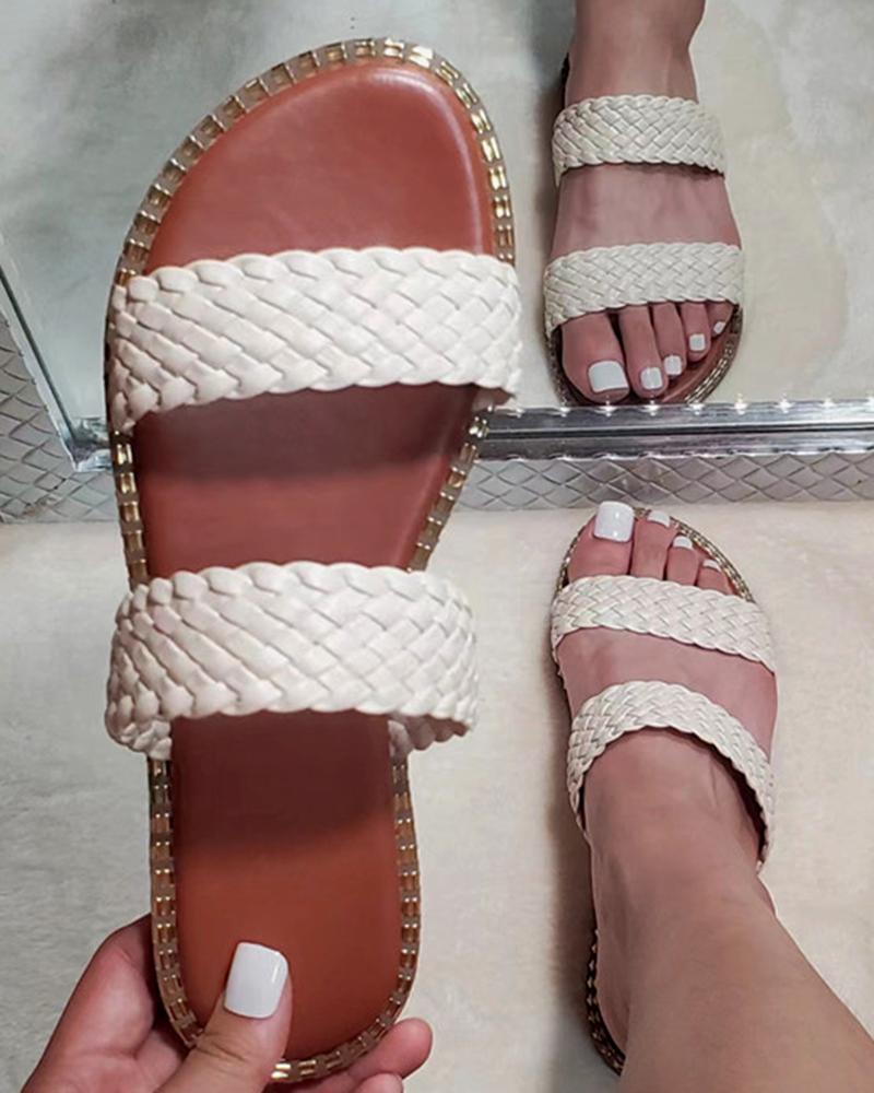 

Braided Double Strap Slippers, Beige