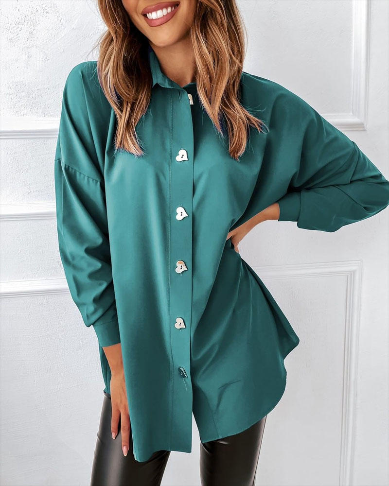 

Heart Shaped Button Down Shirt, Green