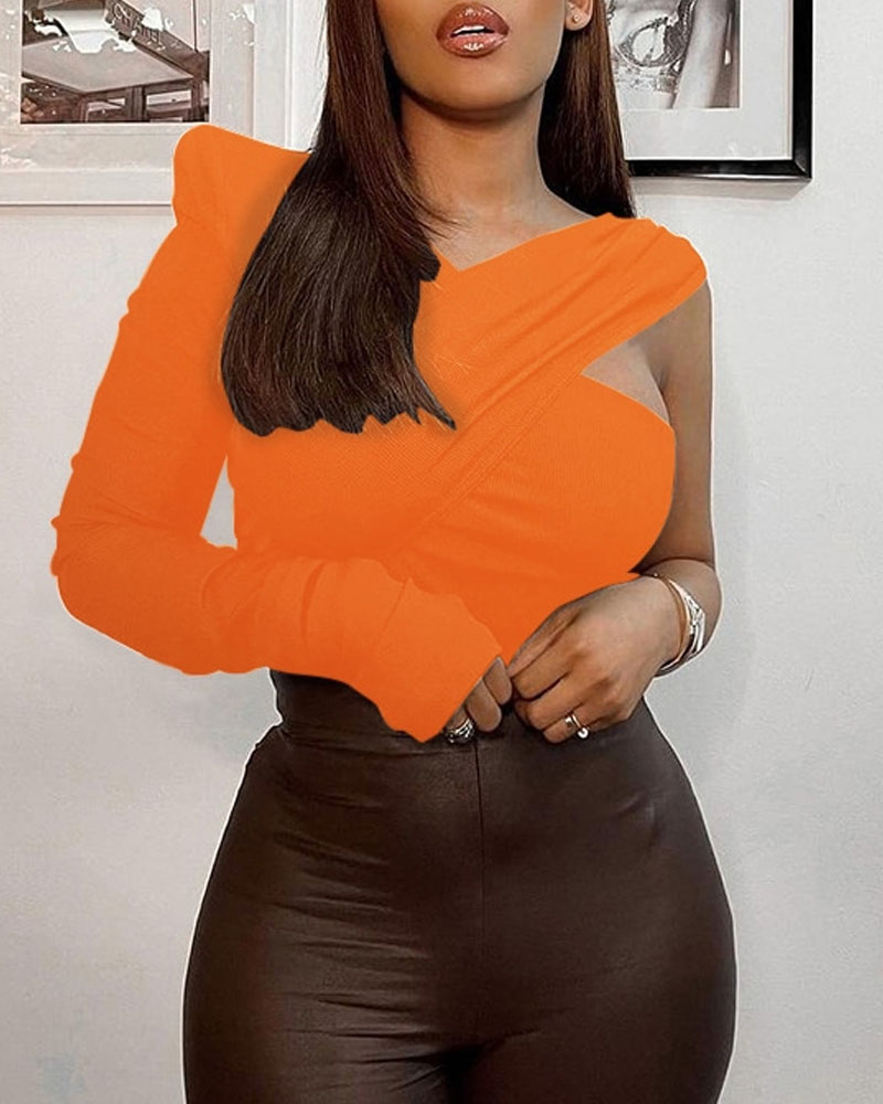 

Padded One Shoulder Thumb Hole Skinny Top, Orange
