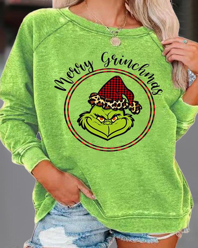 

Plus Size Grinch Stole Christmas Print Casual Top, Green