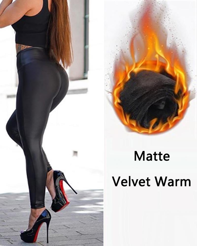 

High Waist PU Leather Lined Skinny Pants, Style3