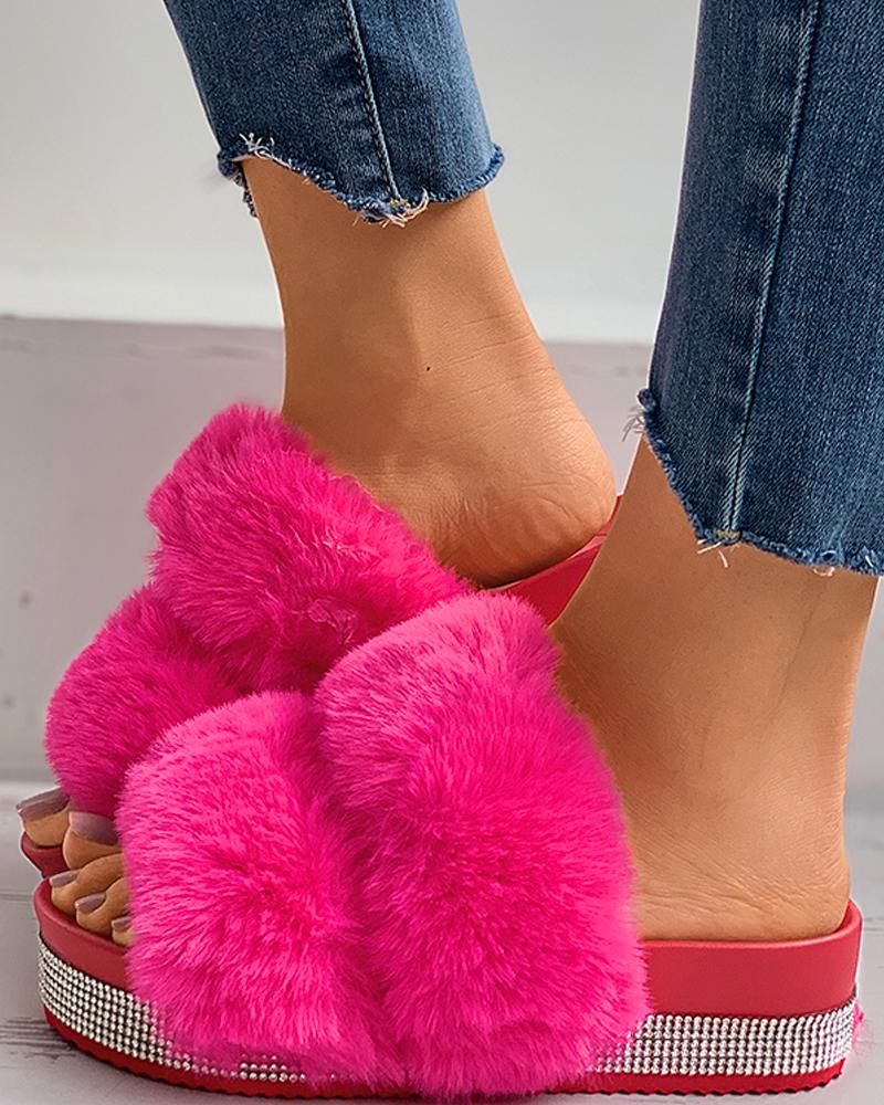 

Fluffy Toe Post Casual Slipper, Hot pink