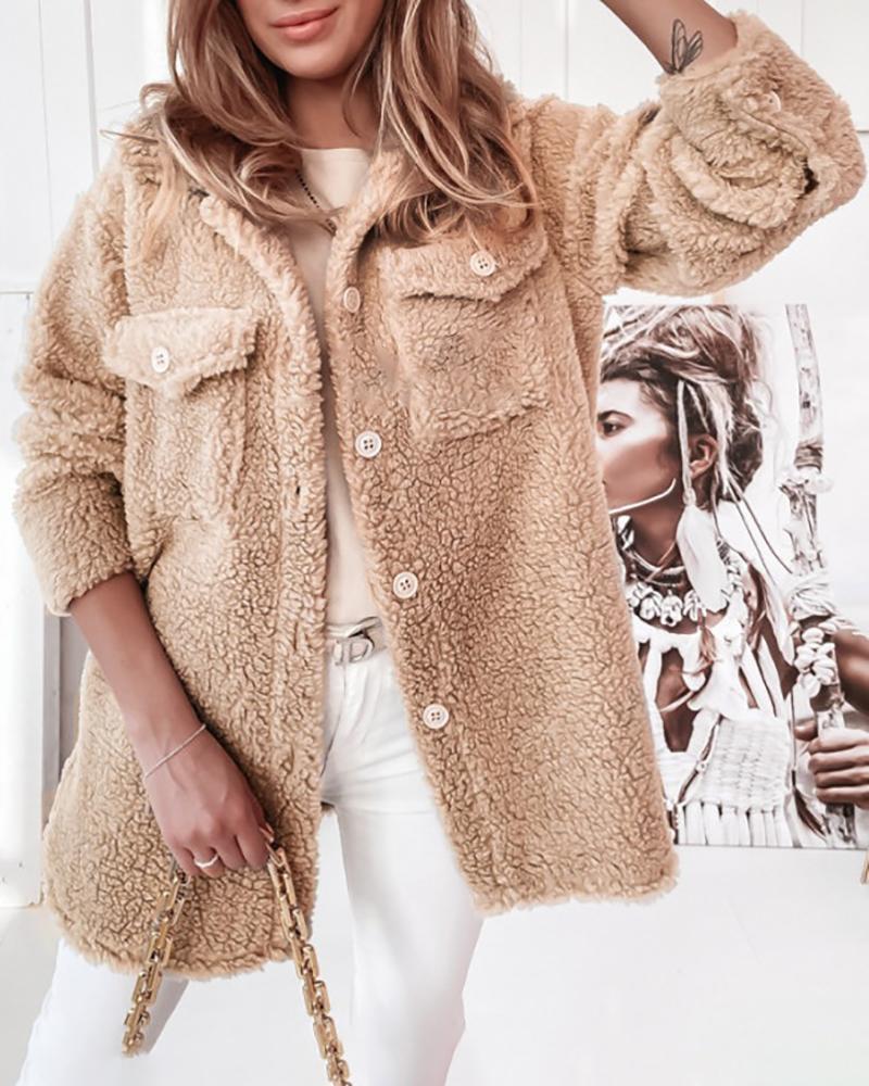 Kaufen Pocket Design Buttoned Long Sleeve Teddy Coat. Bild