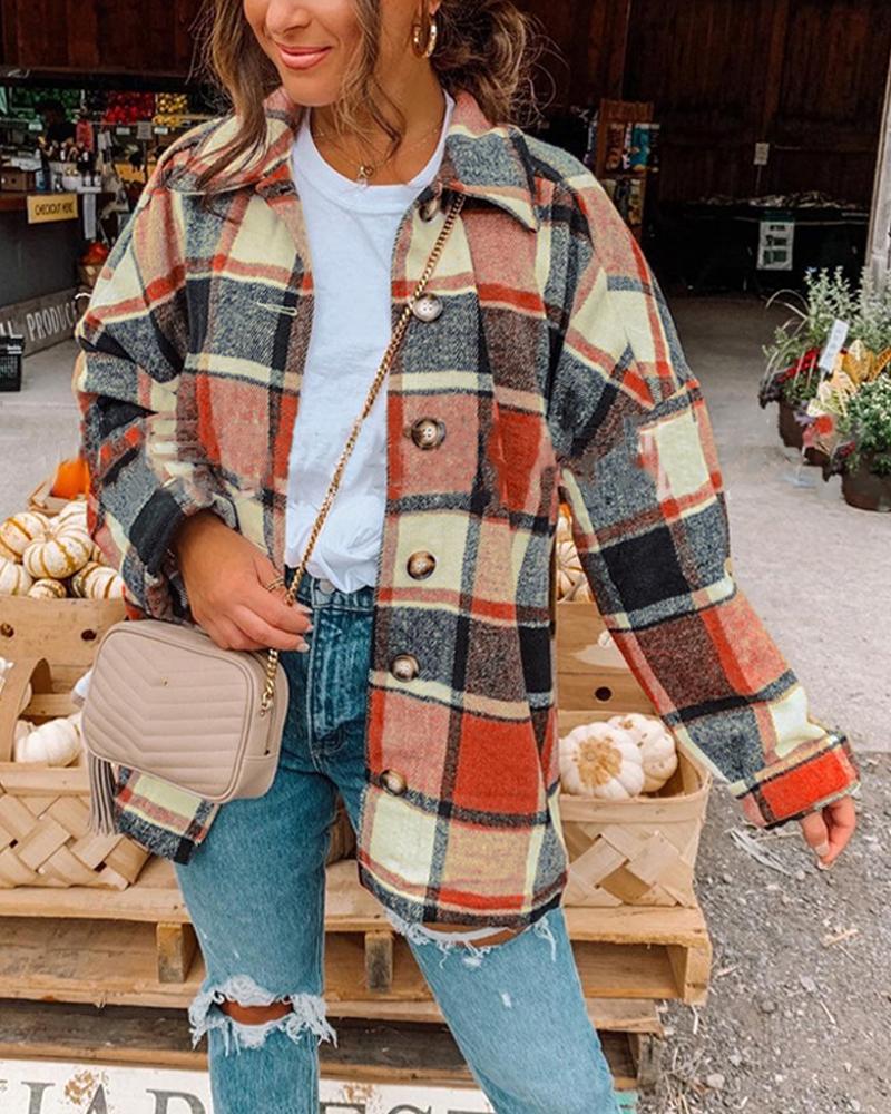 

Big Checked Long Sleeve Loose Blouse Coats, Orange